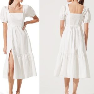 ASTR White Poplin Puff Sleeve Midi Dress